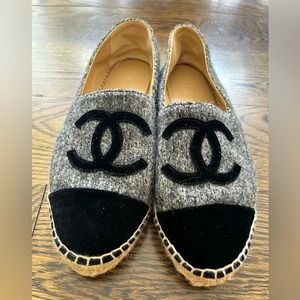 Chanel melange grey & black velvet espadrilles